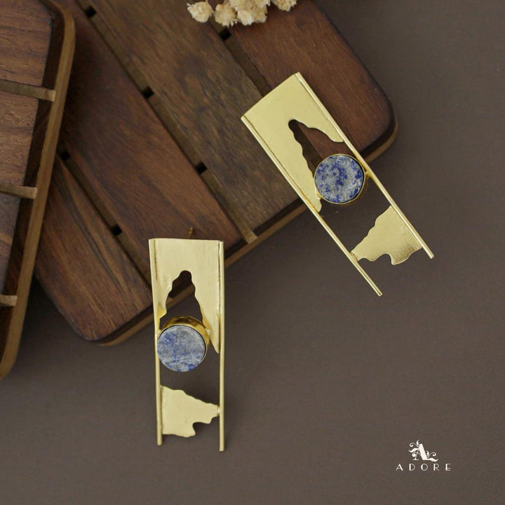 Aveniya 2 Line Round Raw Stone Earring