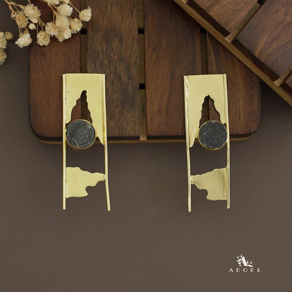 Aveniya 2 Line Round Raw Stone Earring