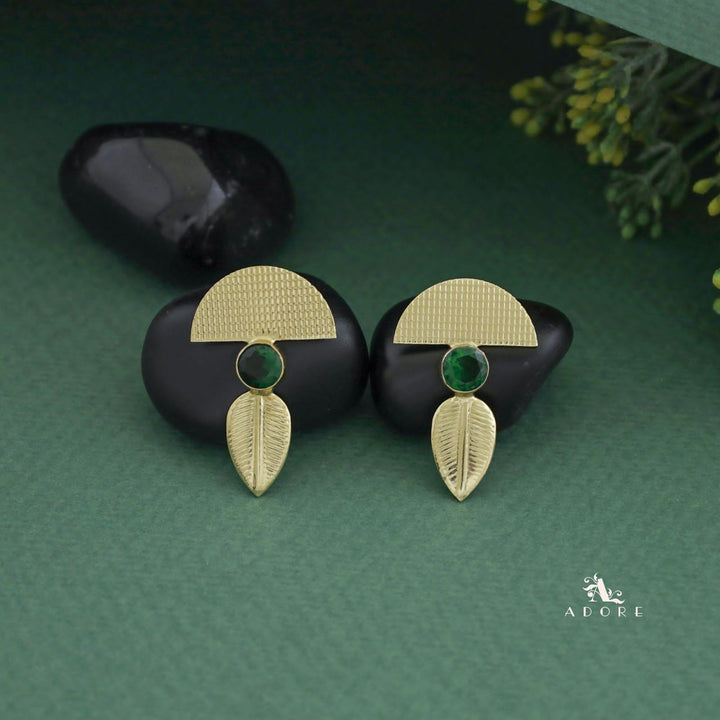 Abhaya Semi Circle Leafy Round Glossy Earring