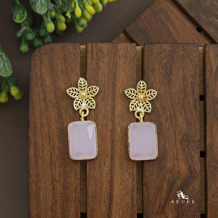 Golden Night Flower Glossy Rectangle Earring