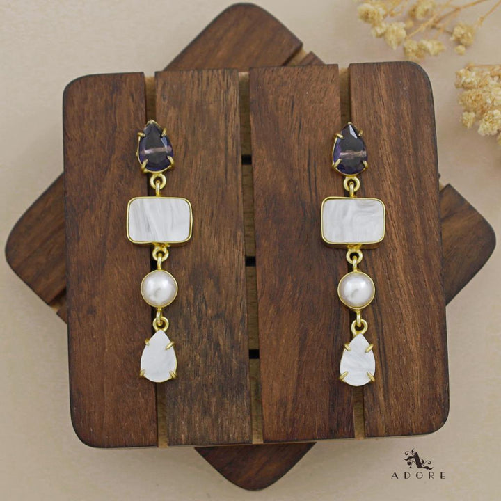 Glossy Dual Drop Mop Rectangle Pearly Earring