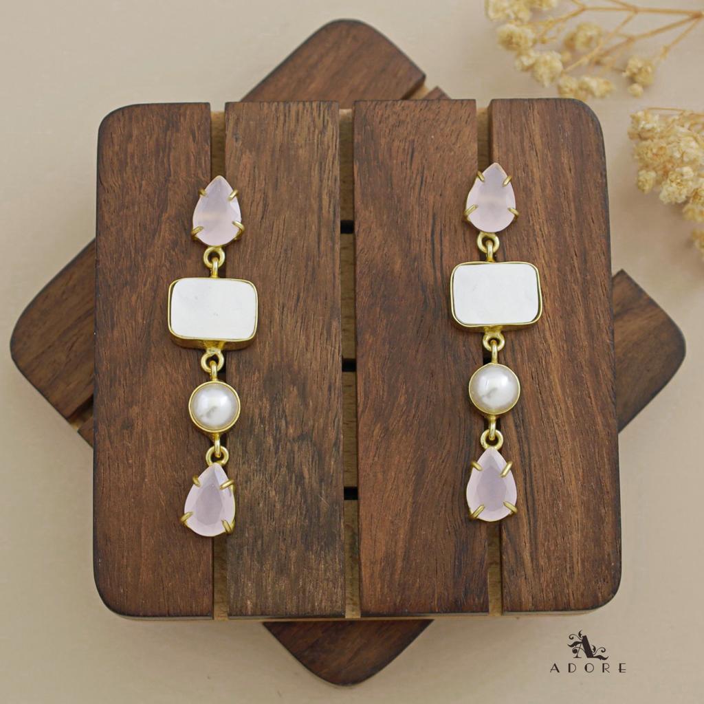 Glossy Dual Drop Mop Rectangle Pearly Earring