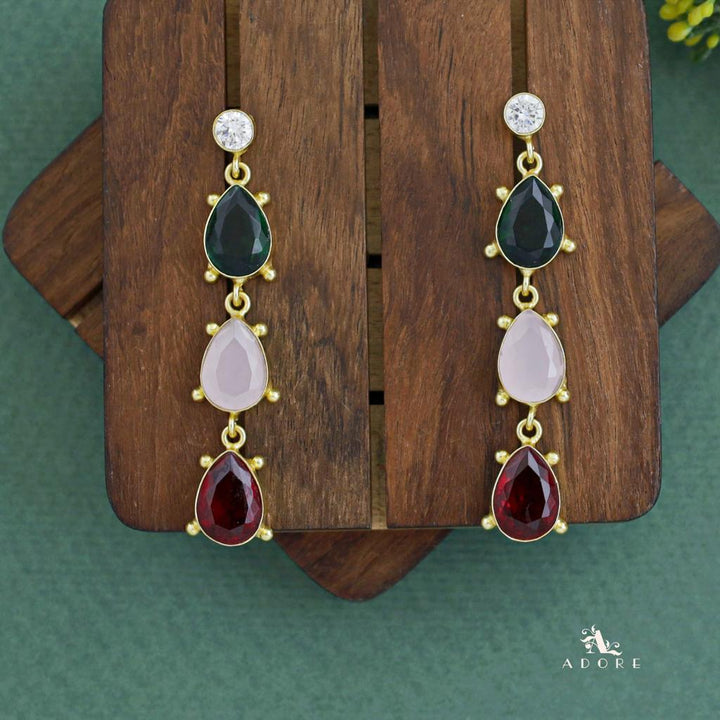Golden Dotted Tri Glossy Drop  Earring