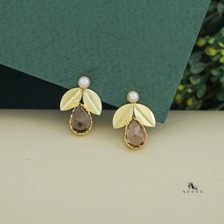 Ajala 2 Fold Leaf Glossy With Pearl Earring