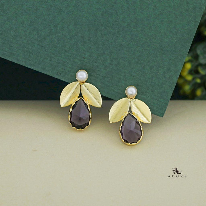 Ajala 2 Fold Leaf Glossy With Pearl Earring