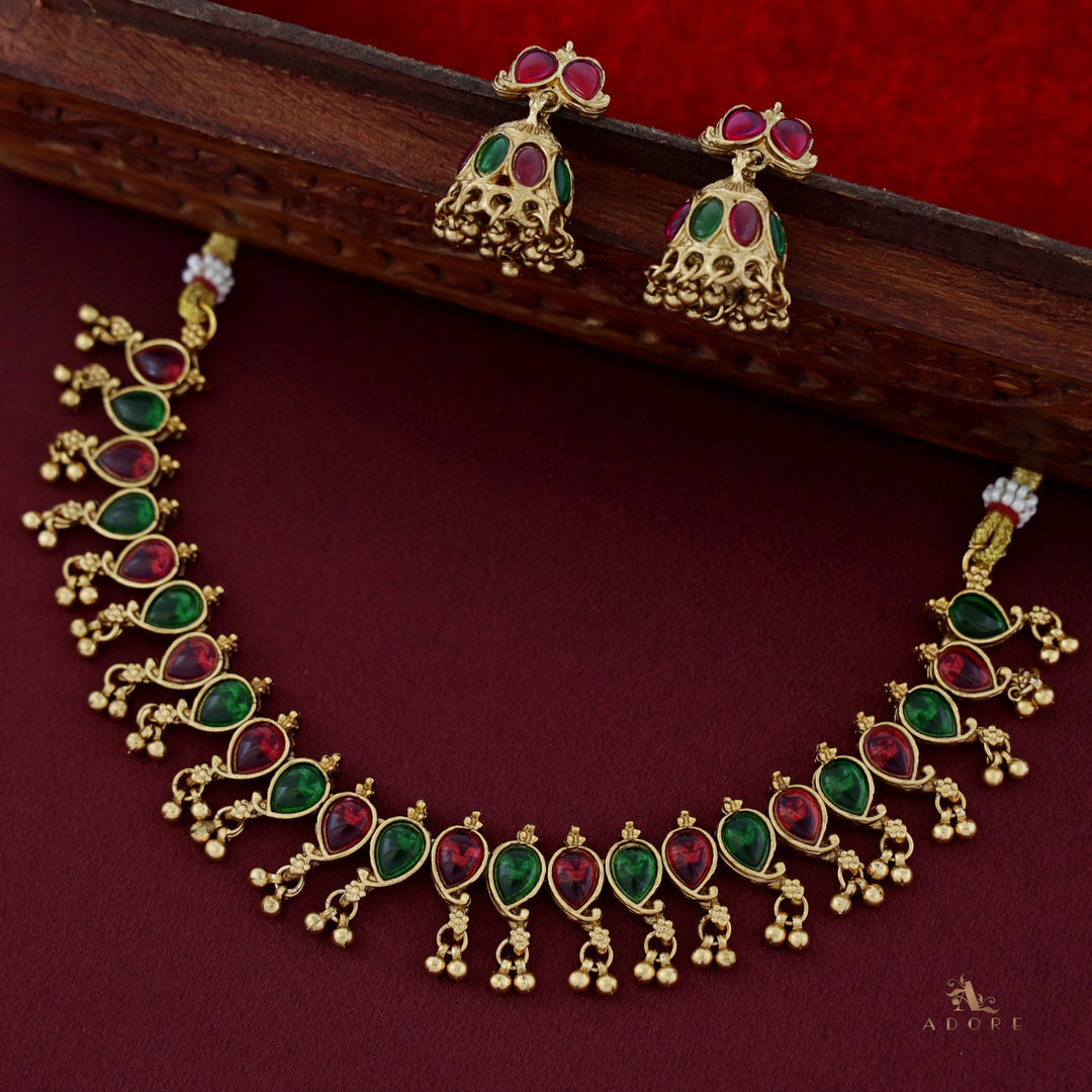 Yashwasi Gold Ball Neckpiece With Jhumka