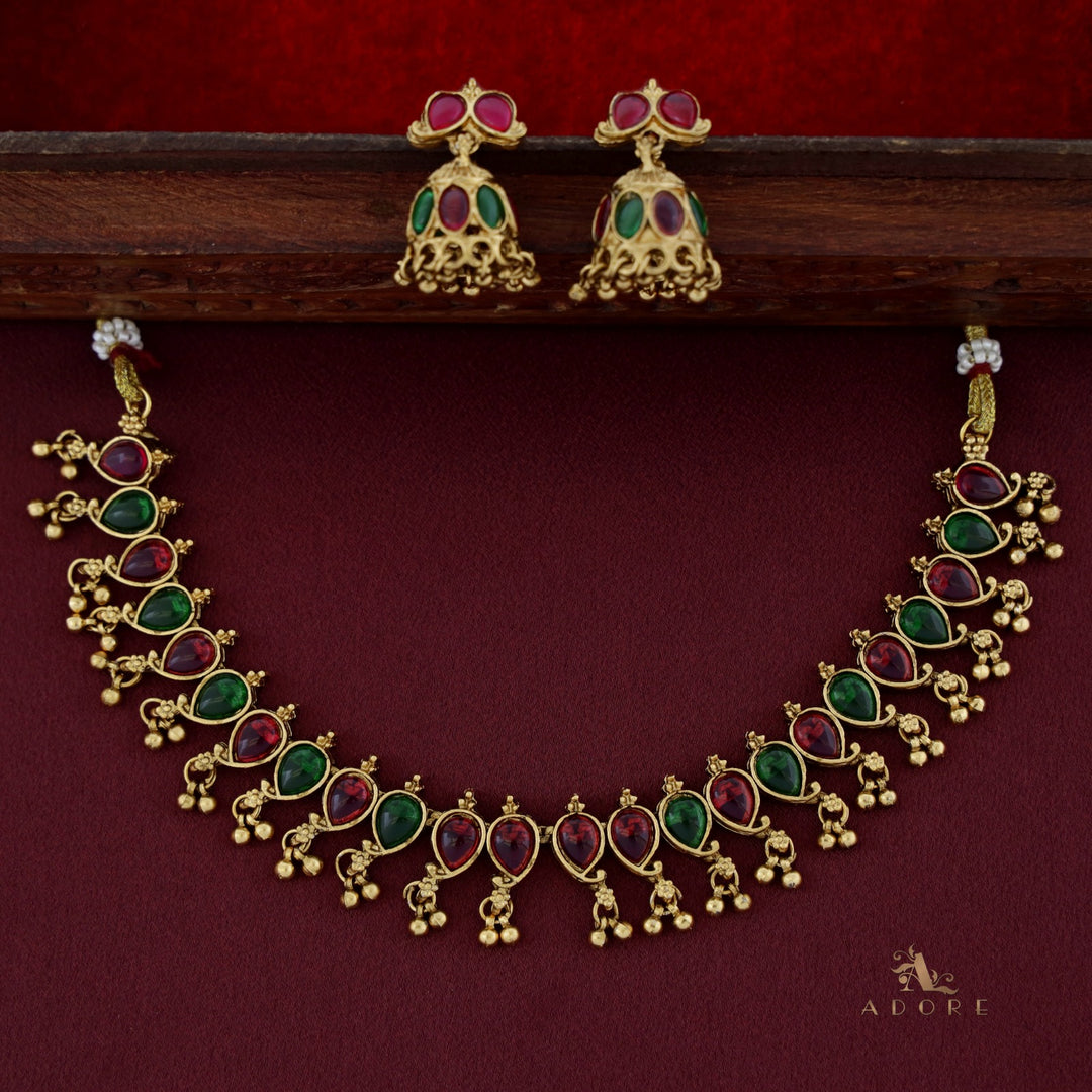 Yashwasi Gold Ball Neckpiece With Jhumka