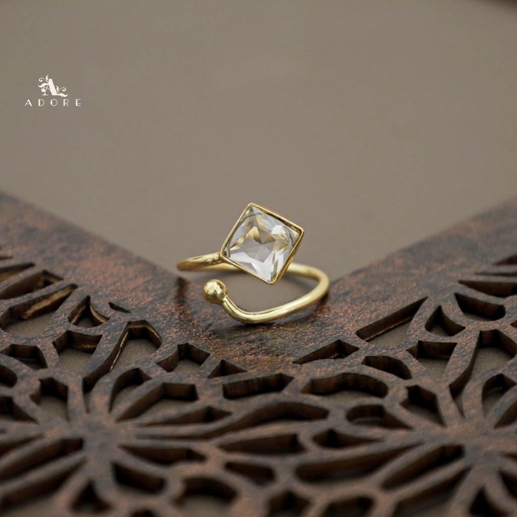 Golden Single Stone Diamond Ring - Main Image