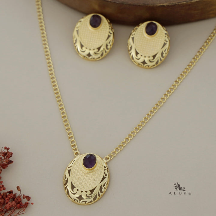 Shimzia Golden And Glossy Oval Neckpiece  With Earring