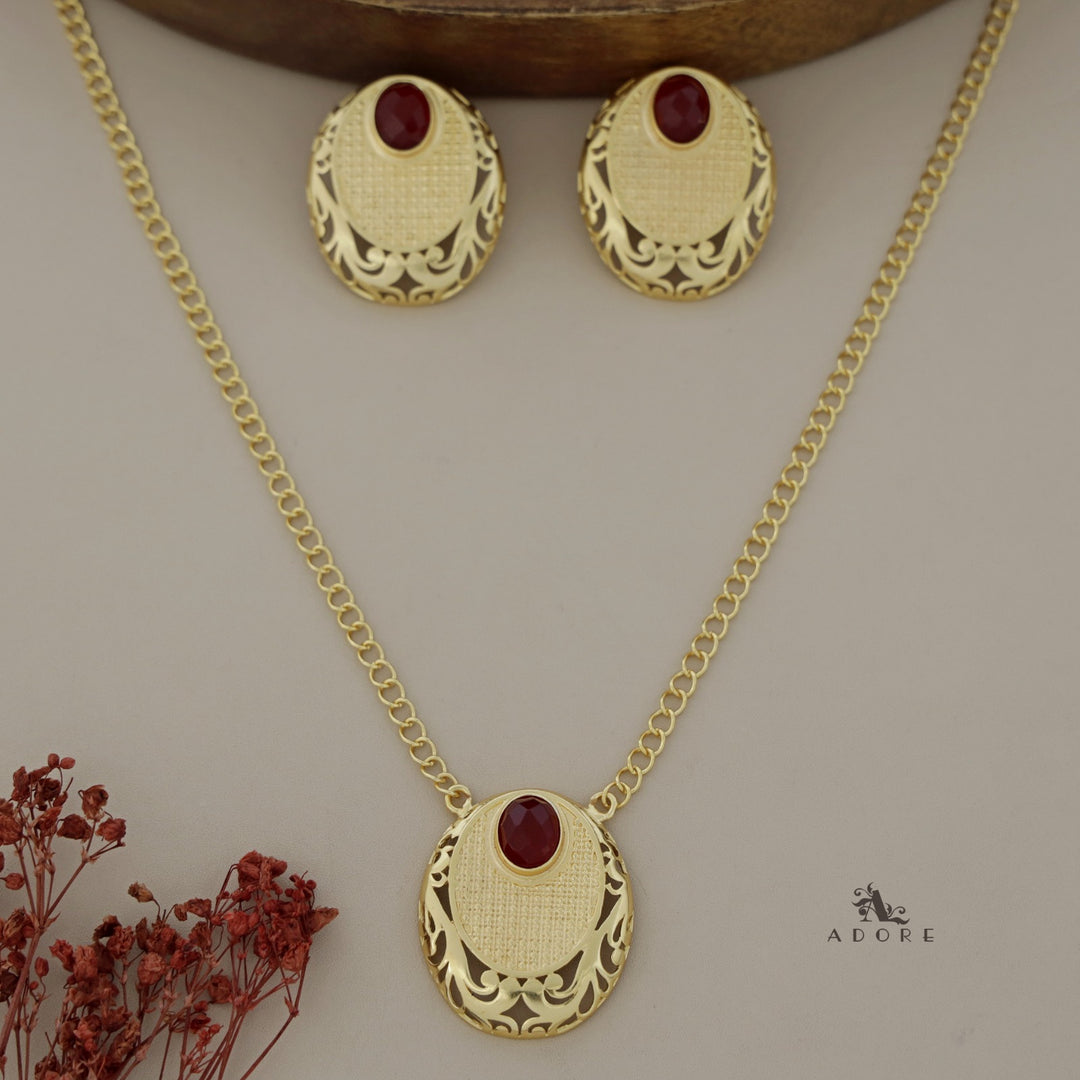 Shimzia Golden And Glossy Oval Neckpiece  With Earring