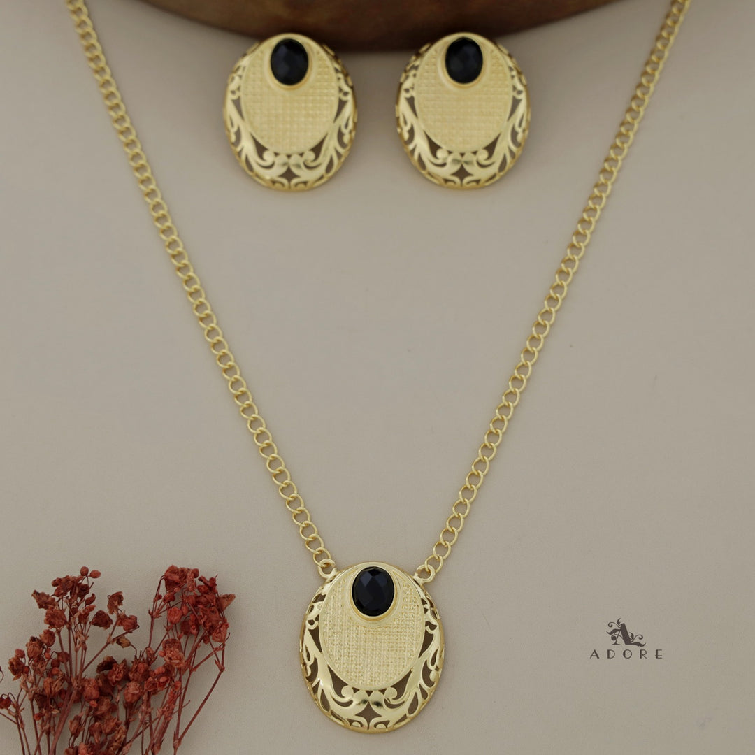 Shimzia Golden And Glossy Oval Neckpiece  With Earring