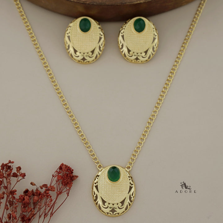 Shimzia Golden And Glossy Oval Neckpiece  With Earring