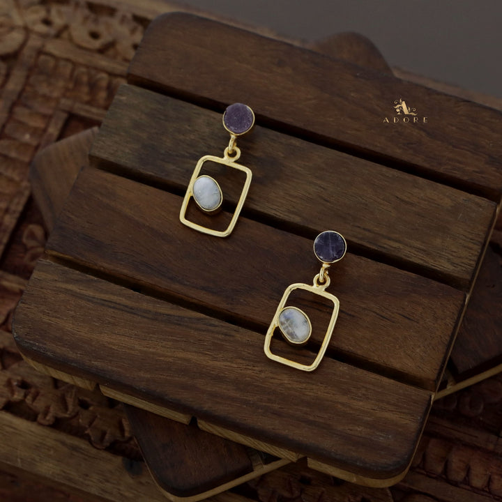 Lorina Golden Rectangle Round Glossy Earring