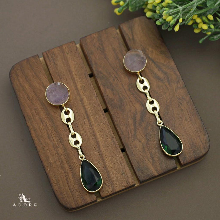 Nile Round Raw Stone Glossy Drop Earring
