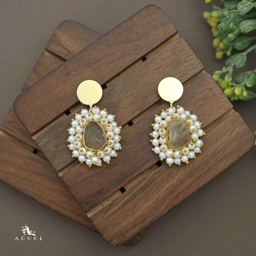 Golden Coin Raw Stone Full Cluster Pearl Earring