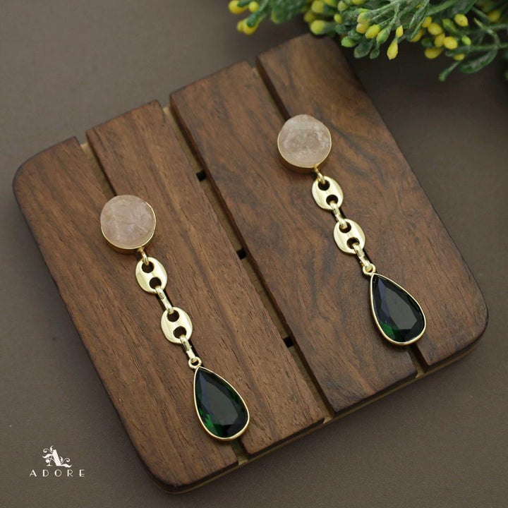 Nile Round Raw Stone Glossy Drop Earring