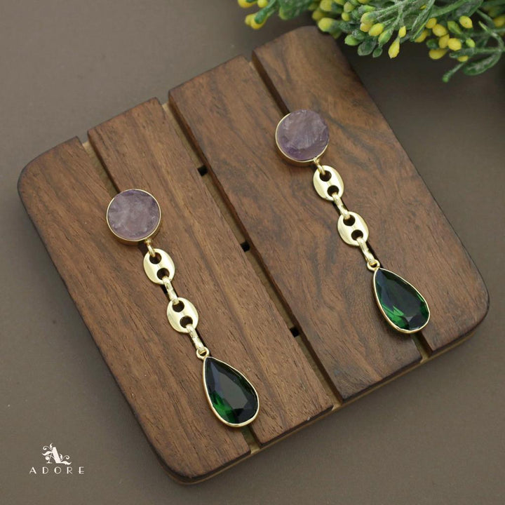 Nile Round Raw Stone Glossy Drop Earring