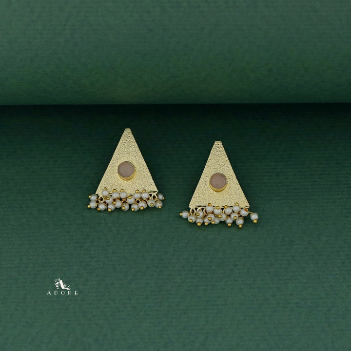 Golden Textured Triangle Cluster Pearl Earring