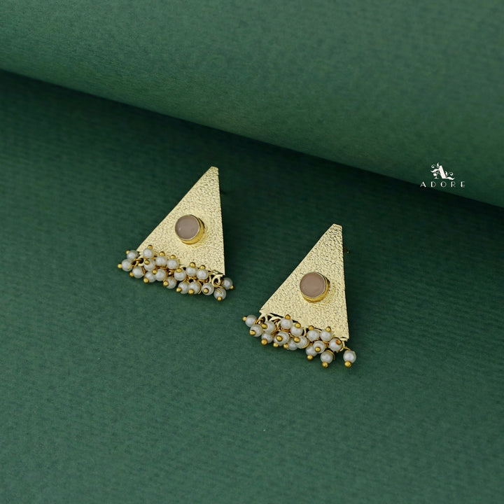 Golden Textured Triangle Cluster Pearl Earring