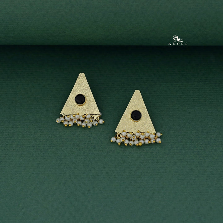Golden Textured Triangle Cluster Pearl Earring
