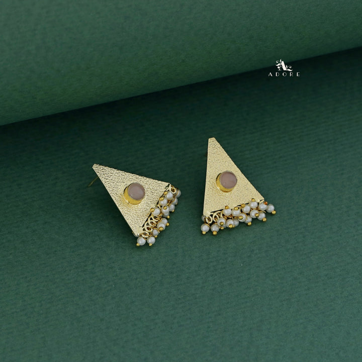 Golden Textured Triangle Cluster Pearl Earring