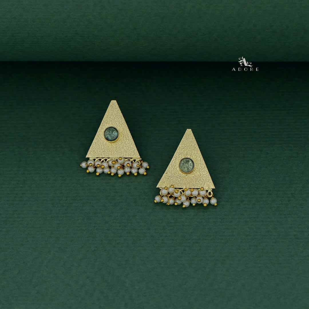 Golden Textured Triangle Cluster Pearl Earring