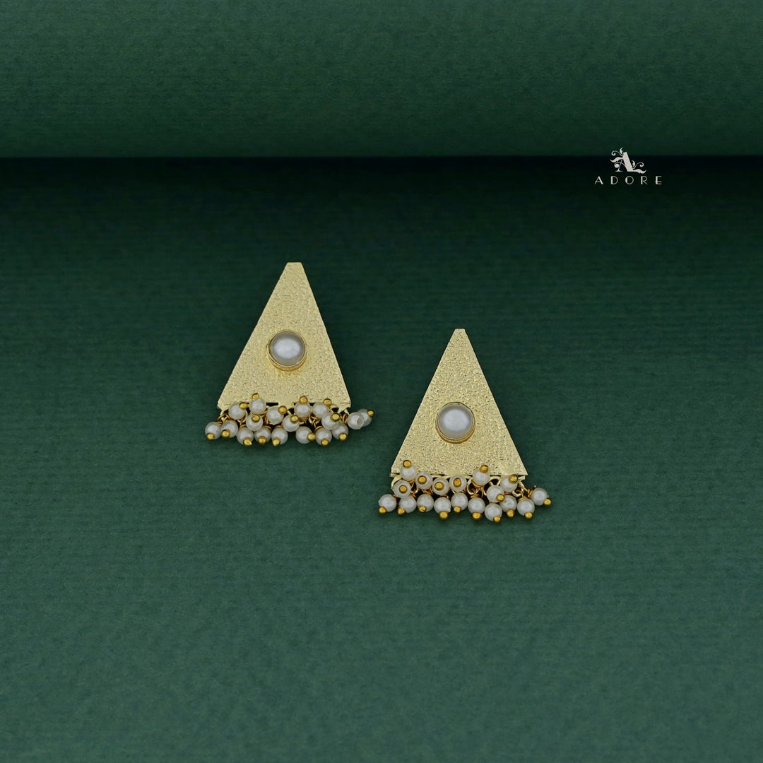 Golden Textured Triangle Cluster Pearl Earring