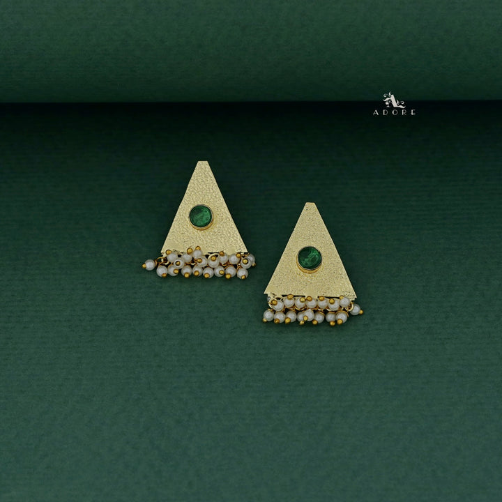 Golden Textured Triangle Cluster Pearl Earring