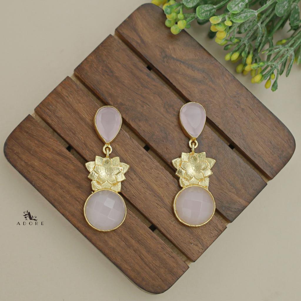 Orana Flower Drop And Round Glossy Earring