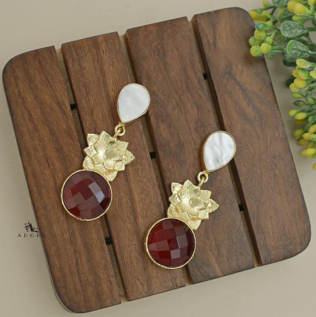 Orana Flower Drop And Round Glossy Earring