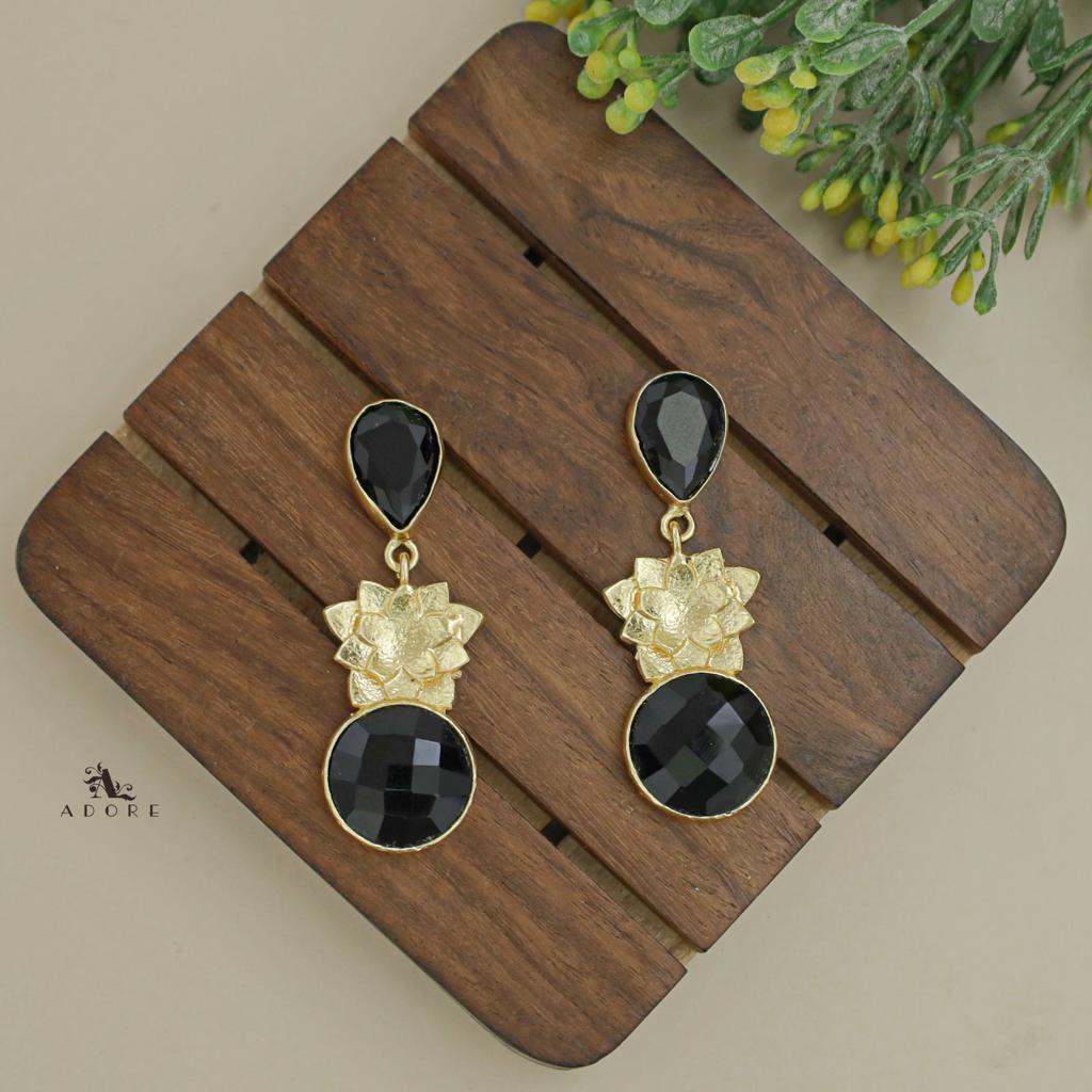 Orana Flower Drop And Round Glossy Earring