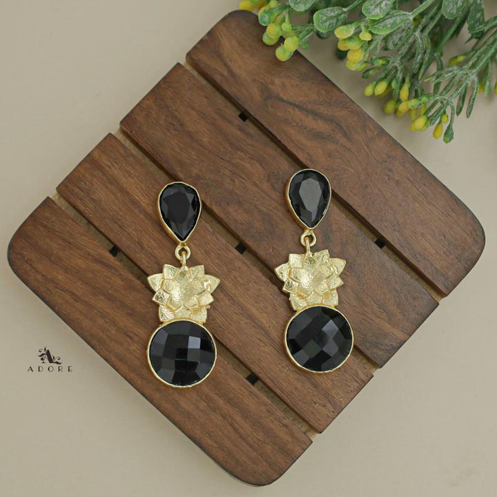 Orana Flower Drop And Round Glossy Earring