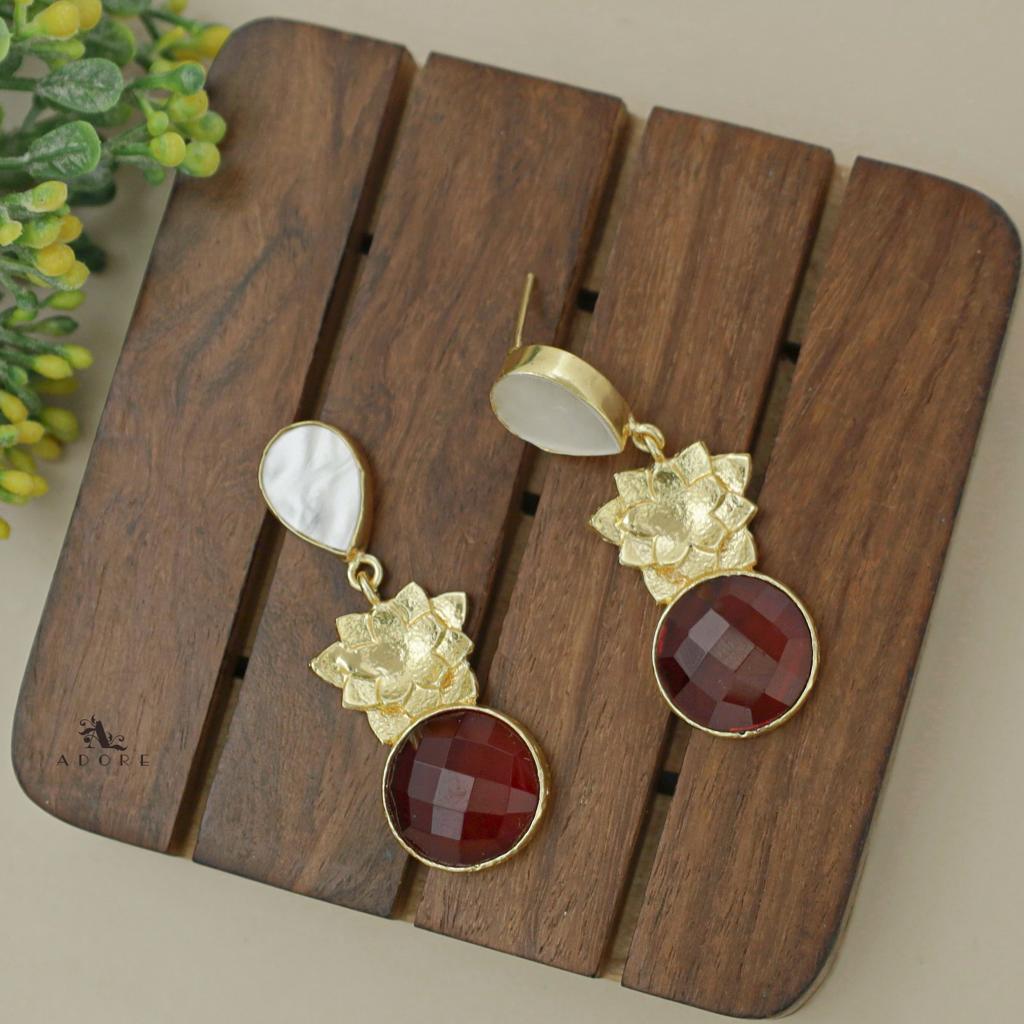 Orana Flower Drop And Round Glossy Earring