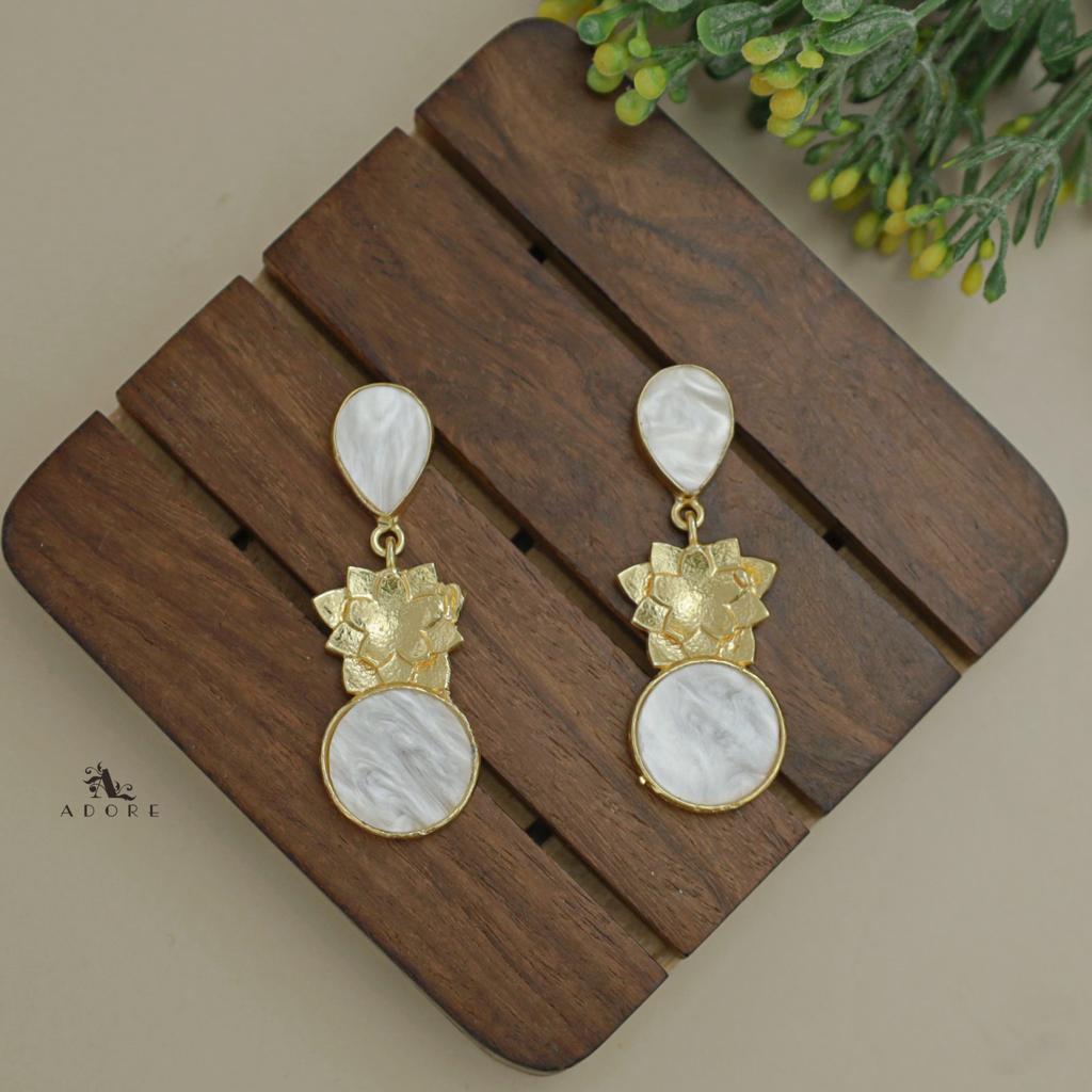 Orana Flower Drop And Round Glossy Earring