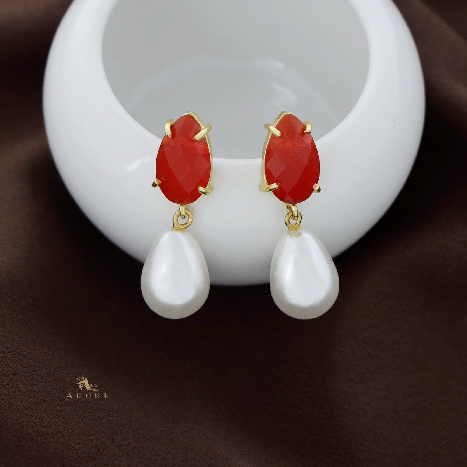 Sterling Silver and Red Coral Teardrop Earrings - Reveka Rose
