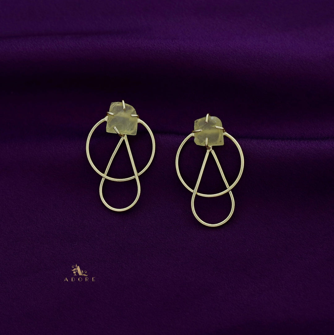 Isabel Raw Stone Golden Circle Drop Earring