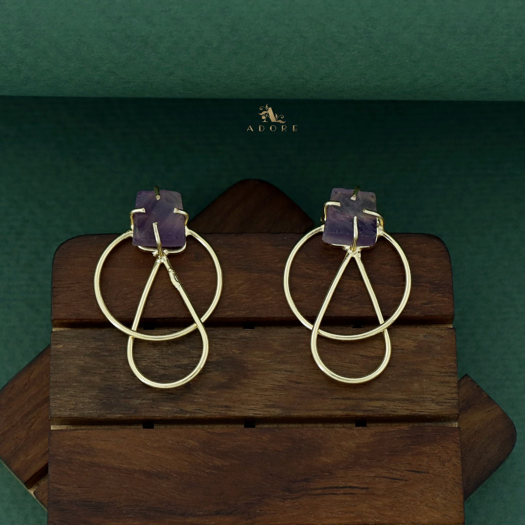 Isabel Raw Stone Golden Circle Drop Earring