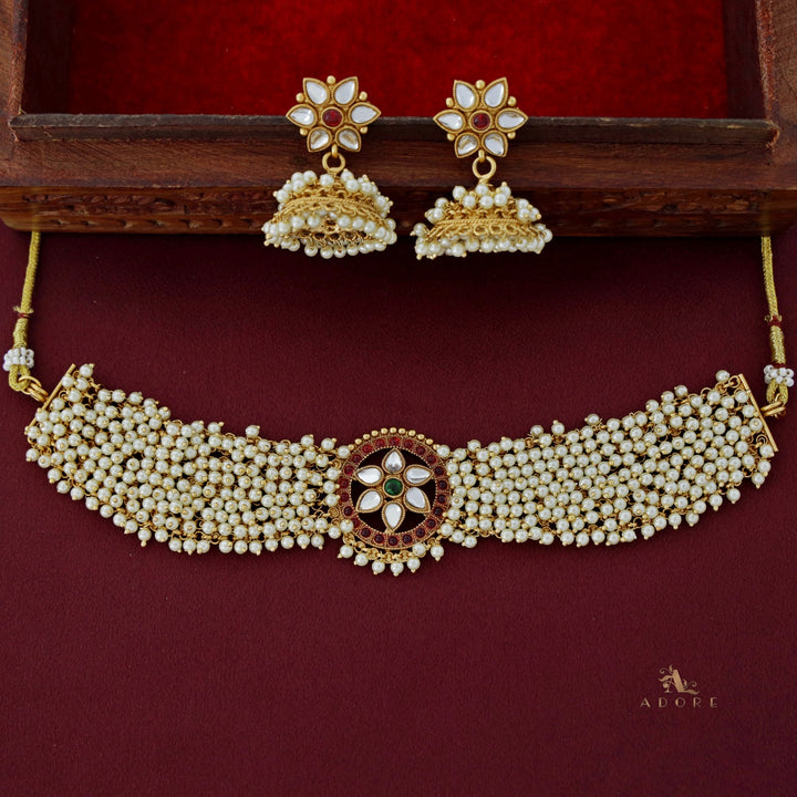 Dhrupatha Cluster Pearl Choker With Jhumka