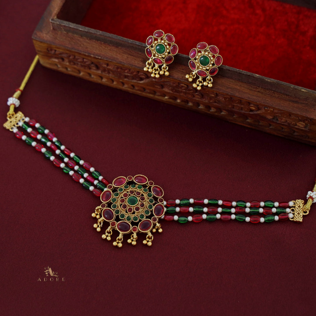3 Layer Chakraviham Choker with Earring