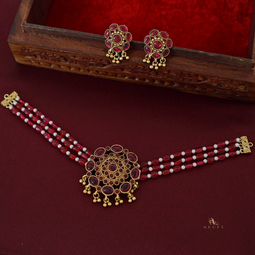 3 Layer Chakraviham Choker with Earring