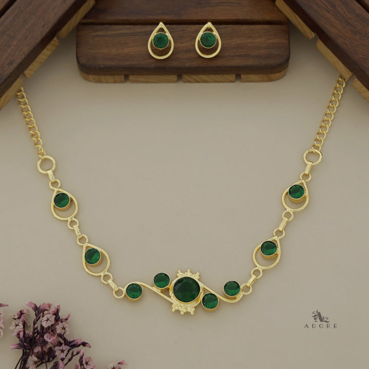 Sidhanya 9 Stone Glossy Neckpiece with Earrings