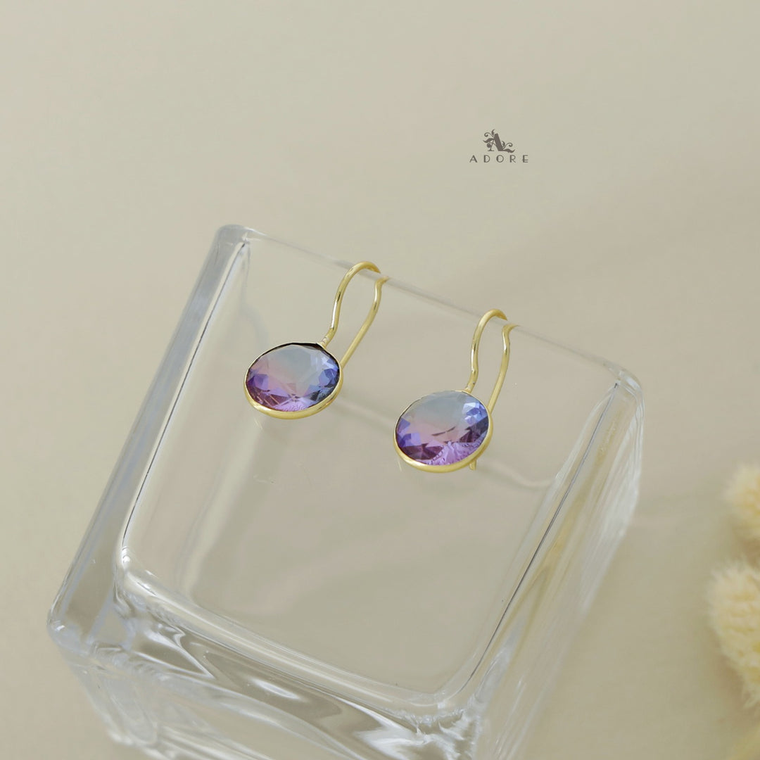 Glossy Round Drop Ametrine Stone Earring