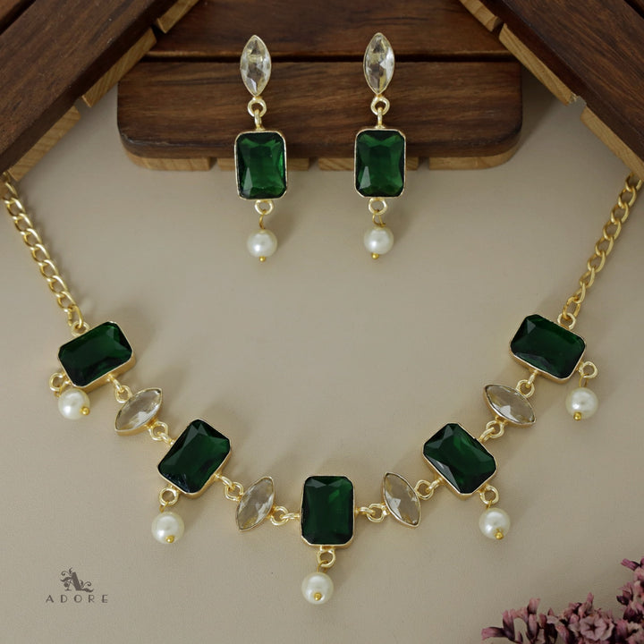 Glossy Square Ellipse Pearl Neckpiece with Earring