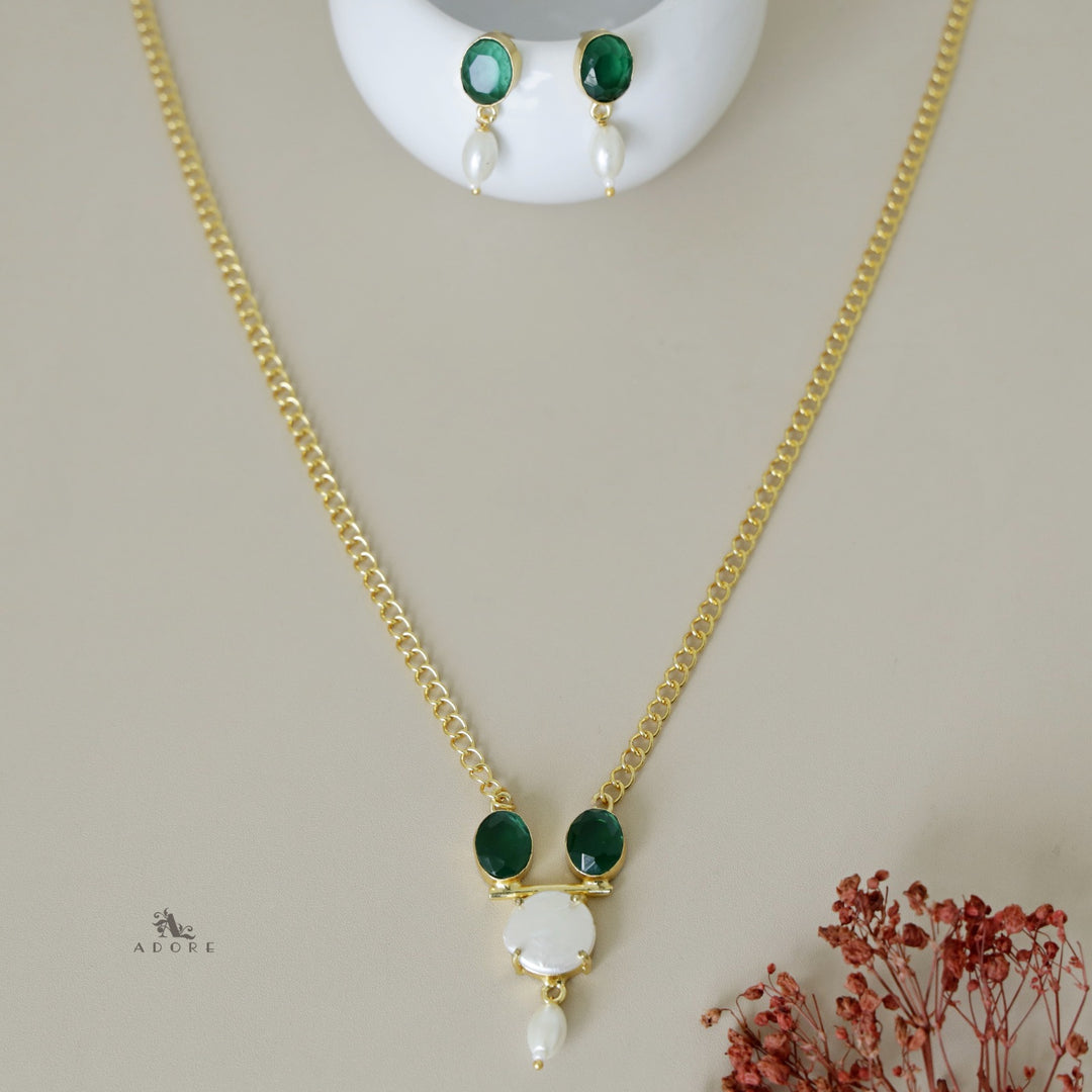 Tri Face Baroque Pearl Glossy Neckpiece with Earring