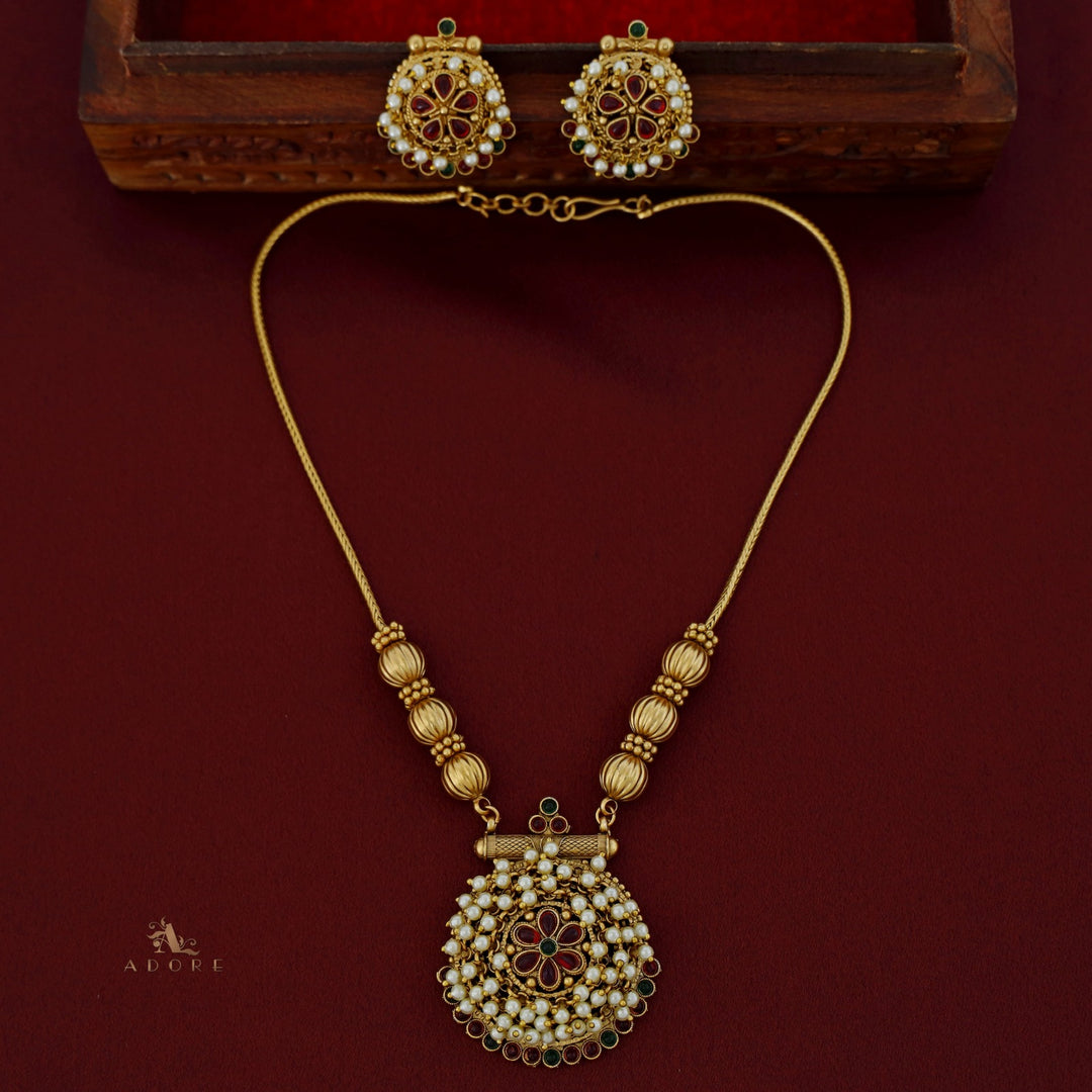 Floral Cluster Bead Neckpiece with Earring