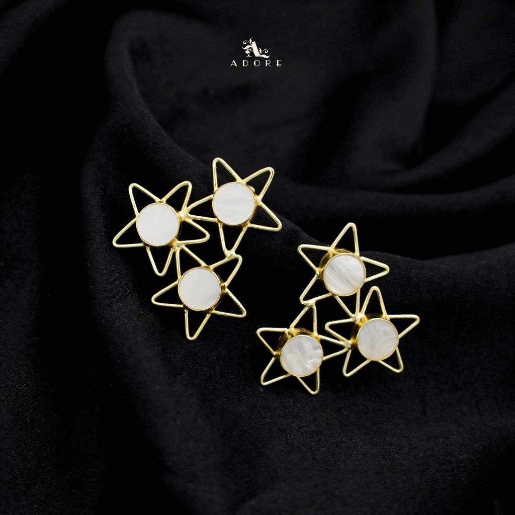 Golden 3 Star Glossy Earring