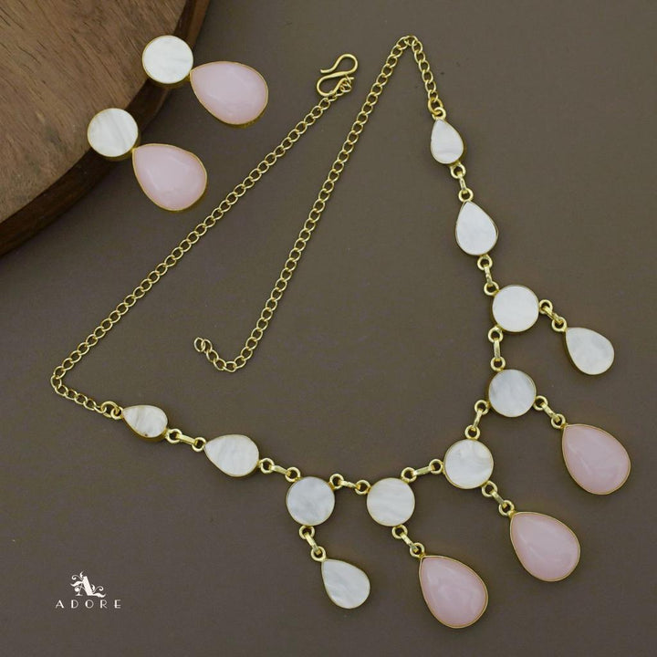 Glossy Round Drop MoP Neckpiece with Earring