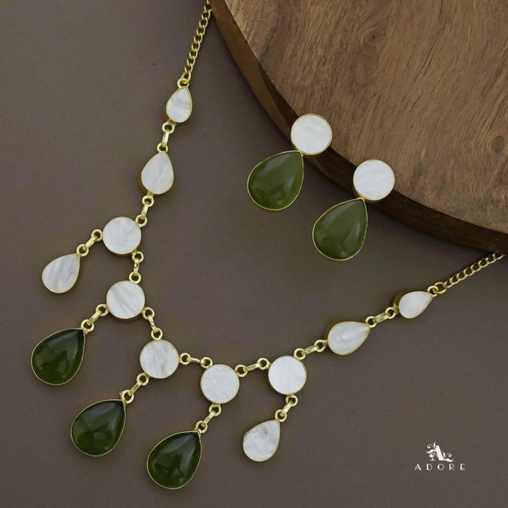 Glossy Round Drop MoP Neckpiece with Earring