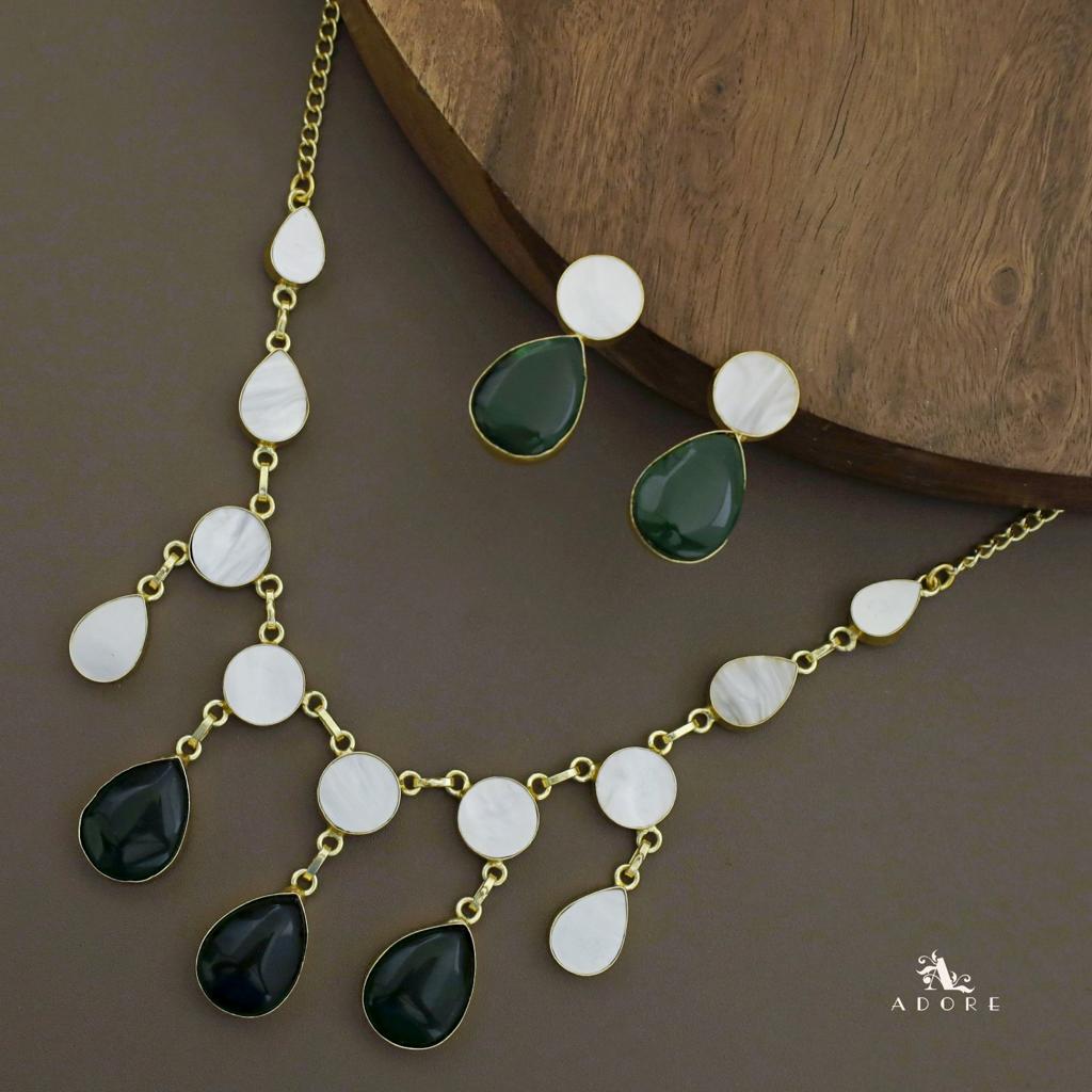 Glossy Round Drop MoP Neckpiece with Earring