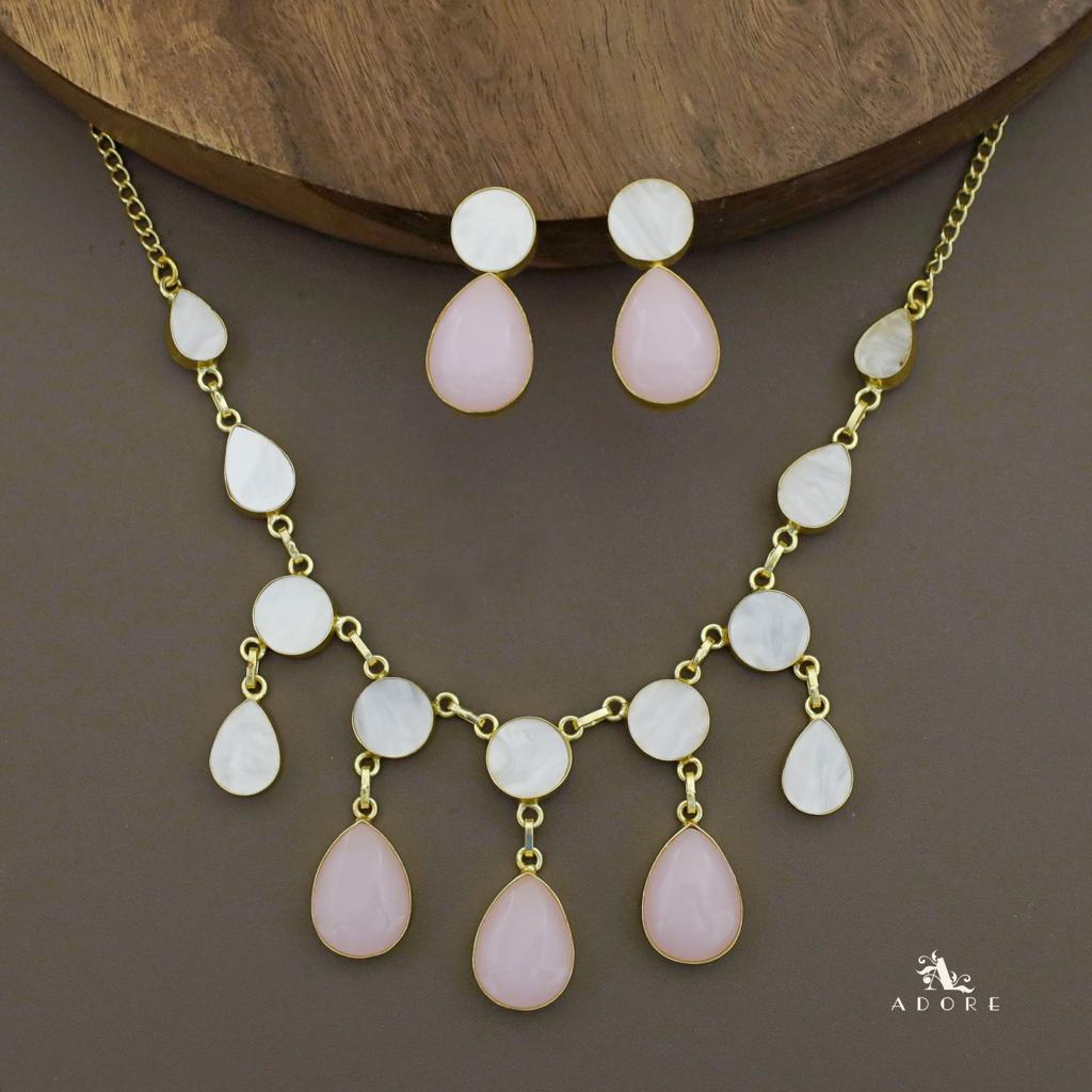 Glossy Round Drop MoP Neckpiece with Earring